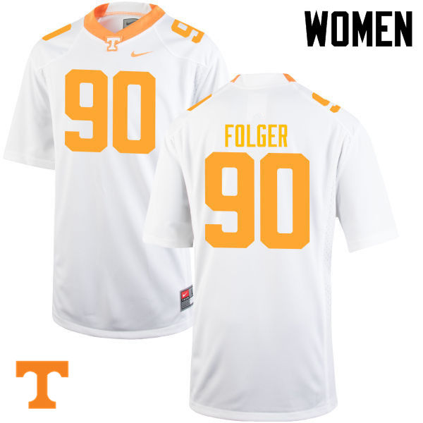 Women #90 Charles Folger Tennessee Volunteers College Football Jerseys-White - Click Image to Close